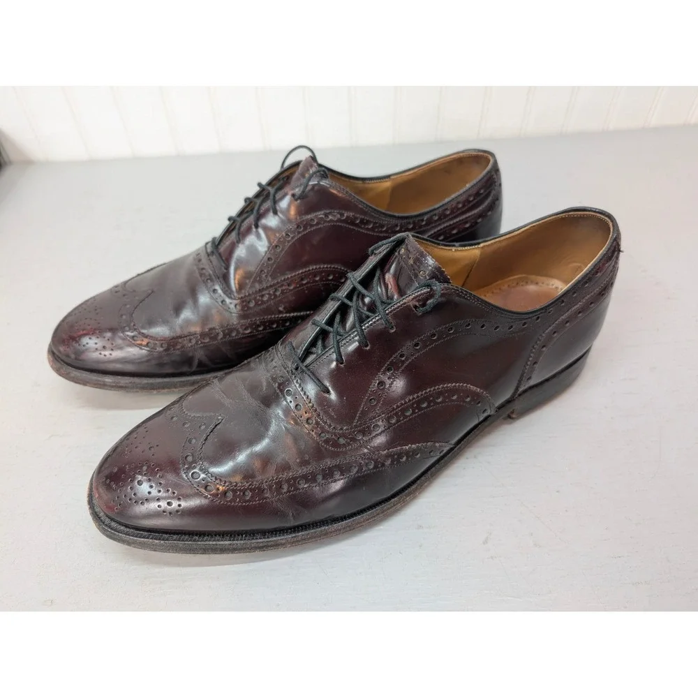 Johnston & Murphy Leather Wingtip Oxford Brogue Dress Shoes Mens 11.5 B Burgundy